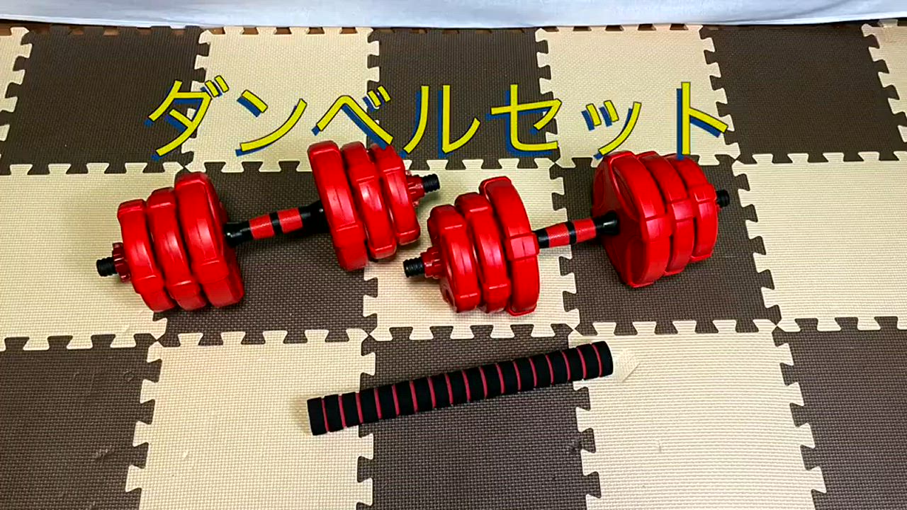 ダンベルシャフトとウェイトプレートセット 筋トレ ダイエット 赤 黒 20kg wildfit_1001