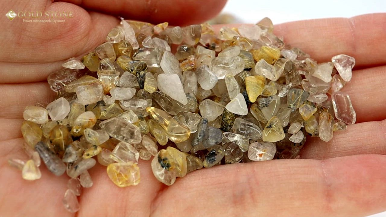 ゴールドルチル 水晶　原石　天然石　台座＋さざれ付き 開運 爆買 金運 アップ 浄化 用 セット ルチル クォーツ さざれ