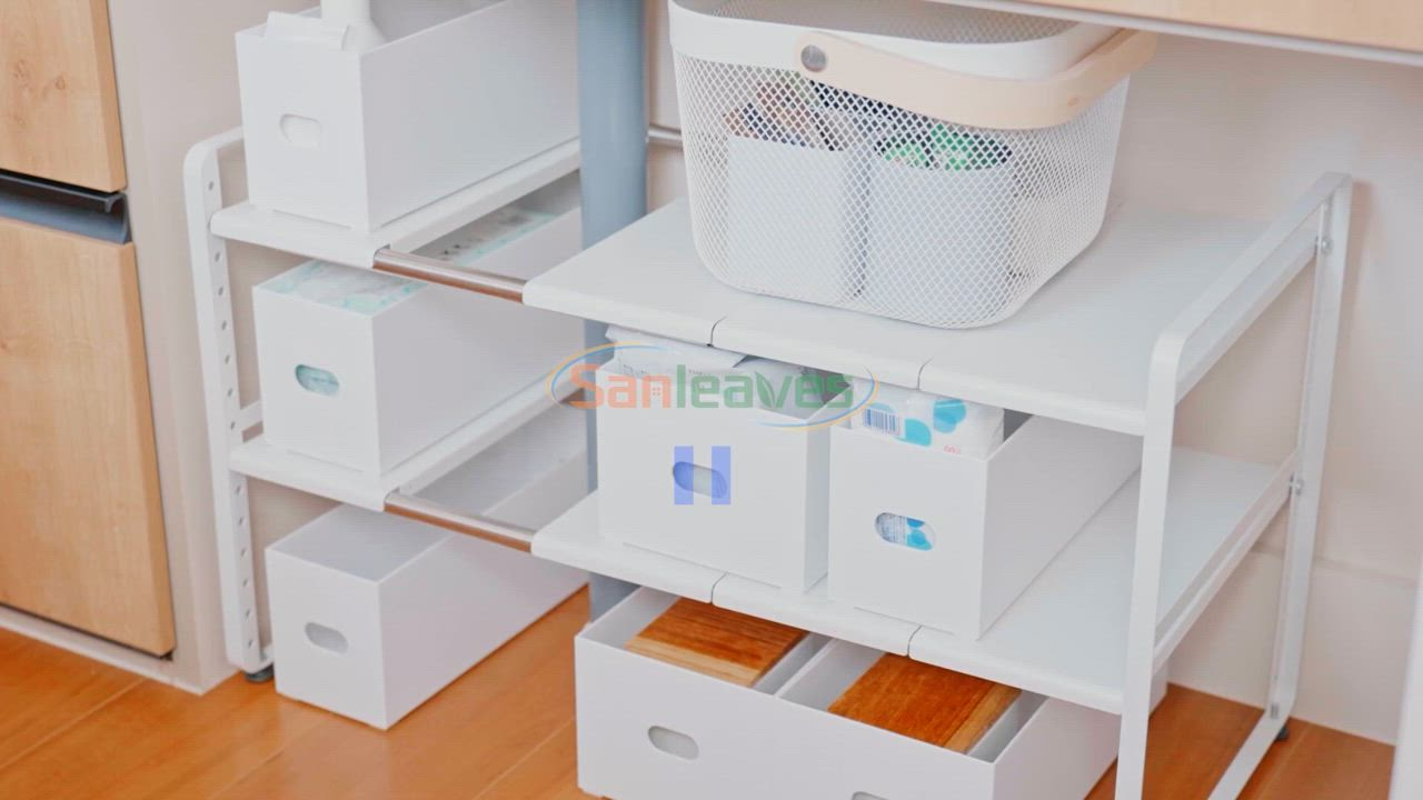 シンク下収納ラック [スチール] [耐荷重24kg] [高さ15段] [最大幅70cm] シンク下ラック キッチン 伸縮 フライパン収納 鍋収納 ホワイト ブラック |  | 12