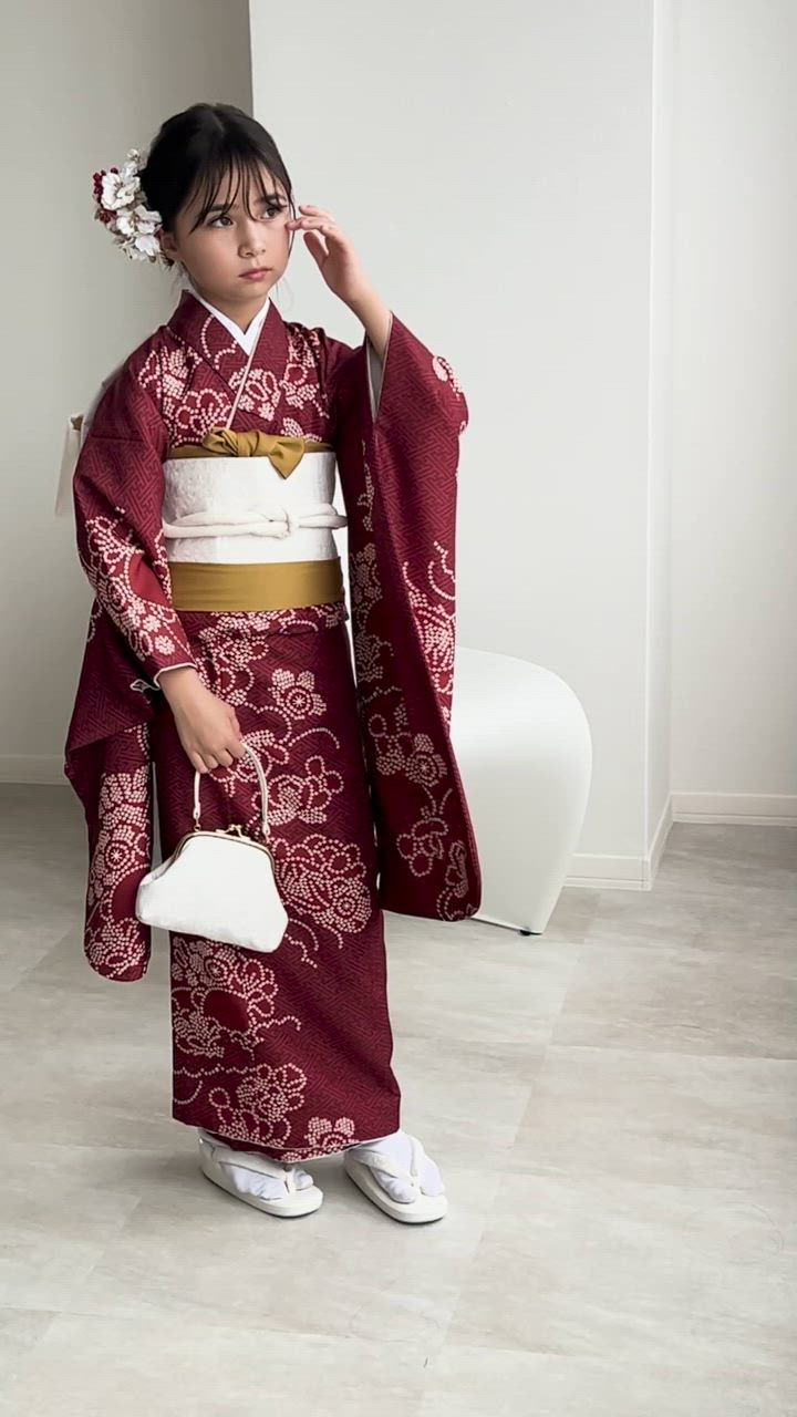 子供用振り袖セット 振袖 女の子 小学生 10歳 ひよこ商店 振袖セット えんじの絞り柄