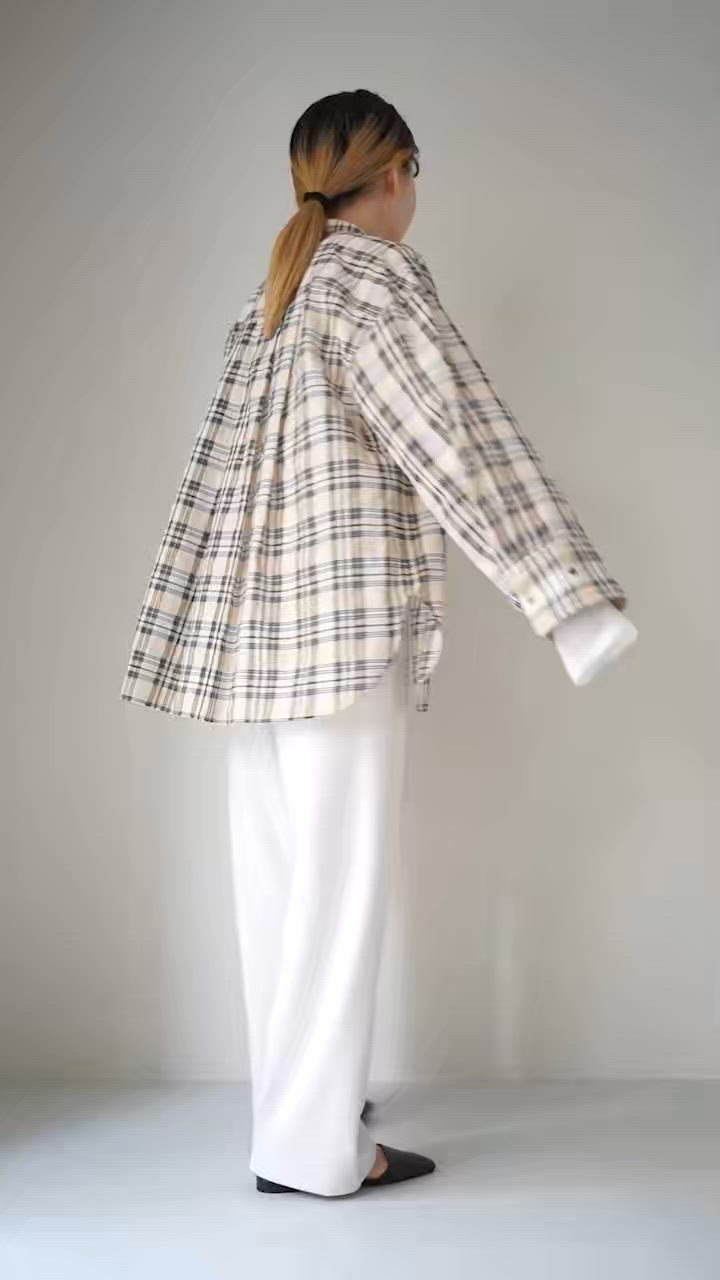 YENN（イェン） チェック ビッグシャツ / レディース トップス ノーカラー 羽織 長袖 柄 CHECK BIG SHIRT YENN YENN（イェン） チェック ビッグシャツ / レディース
