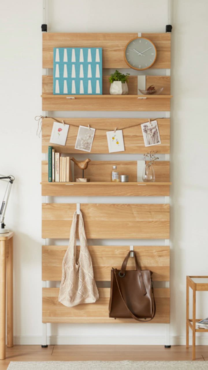 【美品】ニトリ　突っ張りウォールラック　ナチュラルカラー　フック付　送料無料 突っ張り収納通販 | ニトリネット【公式】 家具・インテリア通販