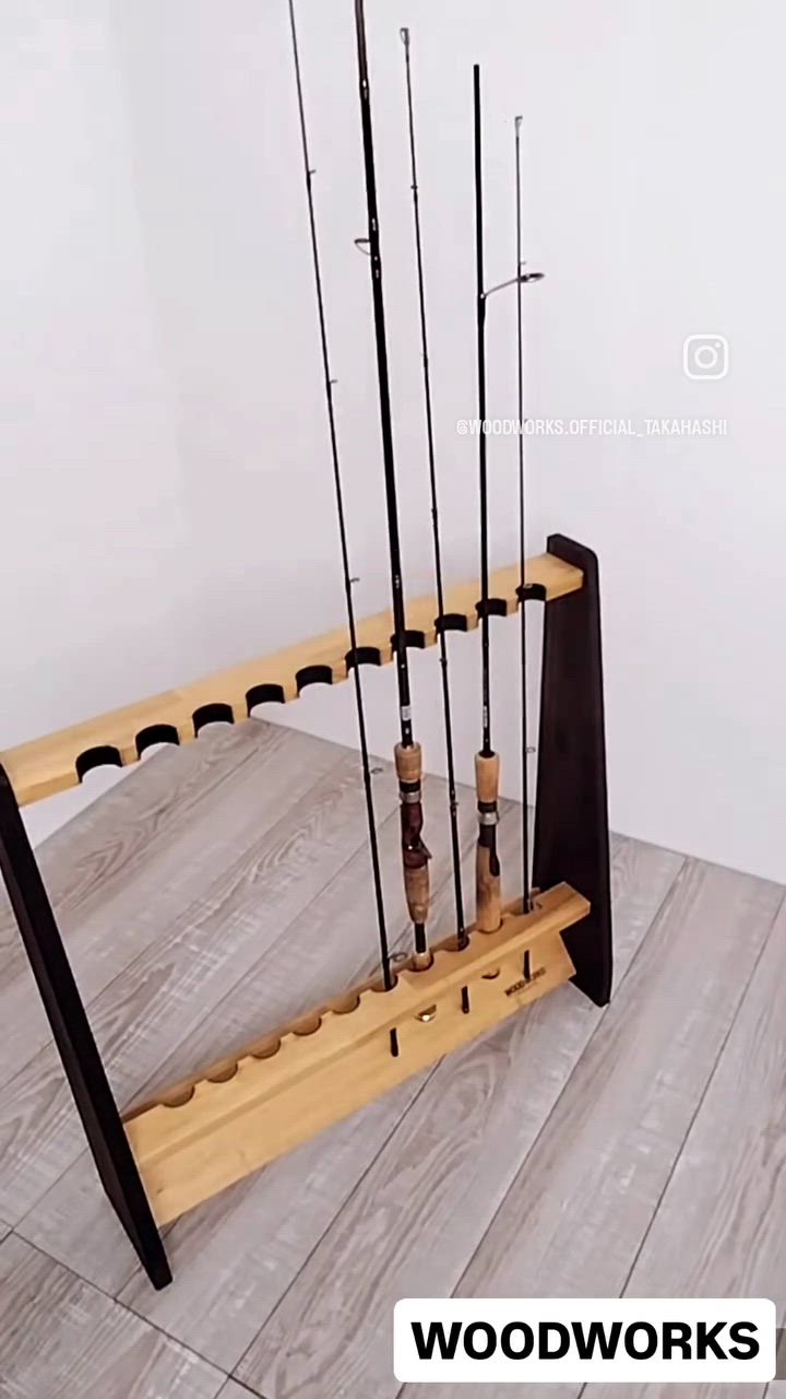 WOODWORKS ロッドスタンド 10本掛 (色：ブラウン) 木製 日本製