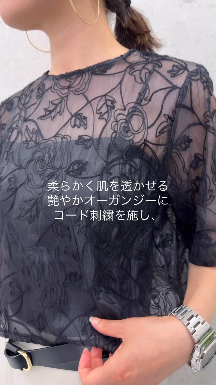 Aletta vita ブラウス トップス シアー オーガンジー 刺繍 5分袖