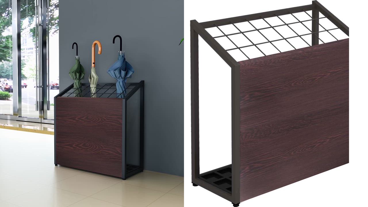 傘立て 業務用 おしゃれ 12本 ダークブラウン木目 ブラックフレーム 完成品】 傘立て 12本用 スリム アンブレラスタンド おしゃれ