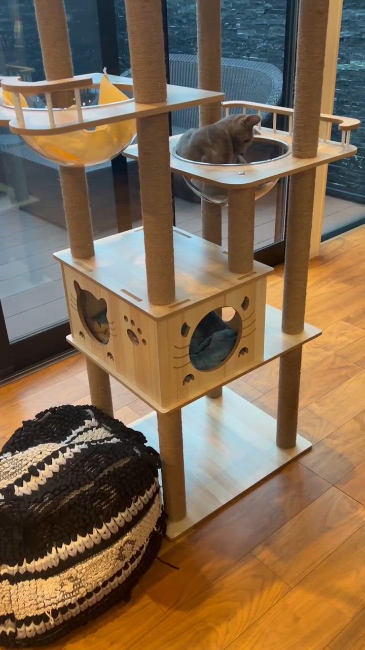hzdmj キャットタワー 猫タワー 木製 据え置き 高さ185cm