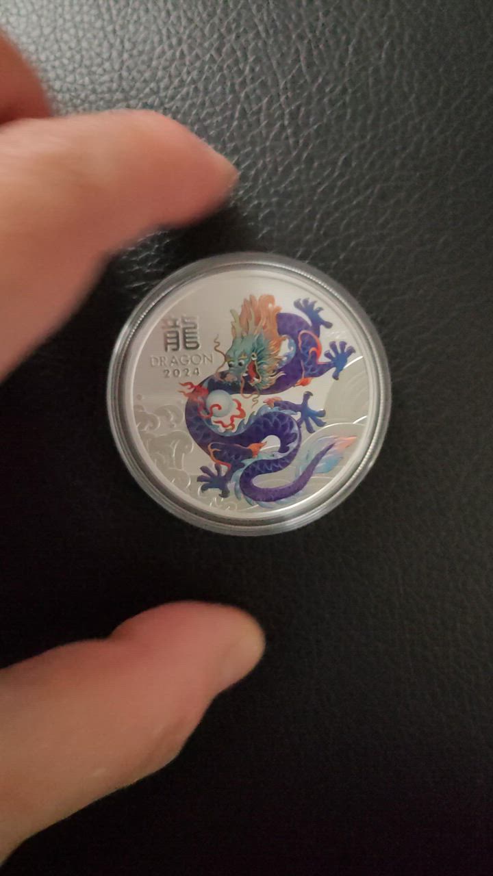 オーストラリア 2024 干支 パープル ドラゴン 銀貨 BU 完全未使用品 オーストラリア 2024 干支 パープル ドラゴン 銀貨 BU 完全未使用品