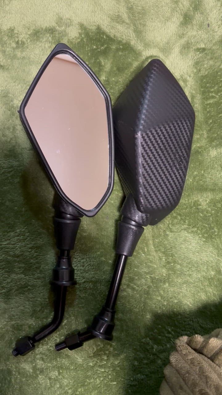 バイク ミラー 8mm 10mm 多角形 カーボン 調 ブラック 左右