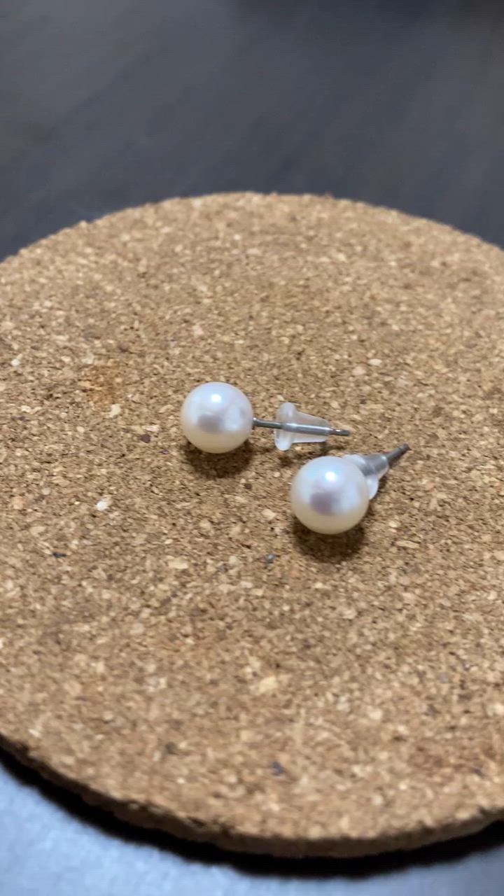 花珠級 アコヤ真珠 7.5-8.0mm ピンク系 ピアス 純チタン 金具