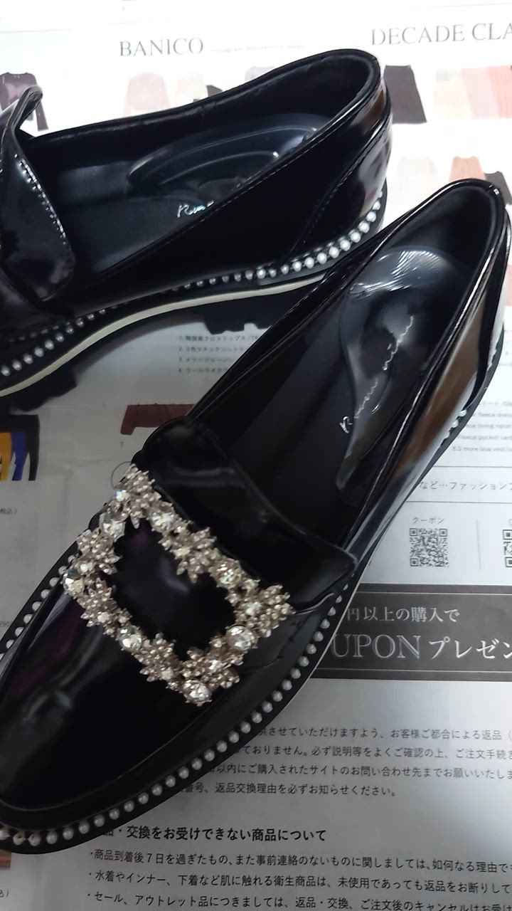 ビジュー ローファー レディース 厚底 凹凸ソール 黒 大人 kk