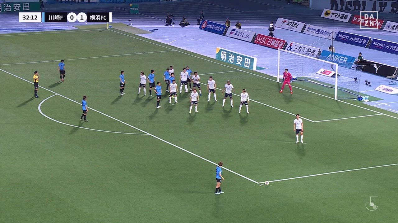 ニアを狙い澄ました！山本悠樹がフリーキックを直接ねじ込みフロンターレが同点に追いつく！【第14節】川崎F vs 横浜FC