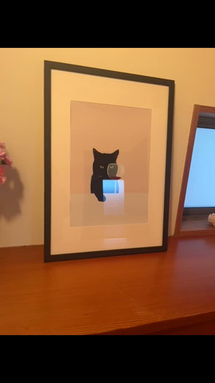 アート ポスター おしゃれ 絵画 インテリア 12511ワインと猫 黒