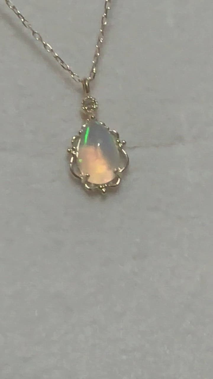 L&Co. K10 オパール　ダイヤモンド　ネックレス　0.02カラット　華奢 Jewel closet by L&Co. ネックレス K10 オパール×ダイヤモンド