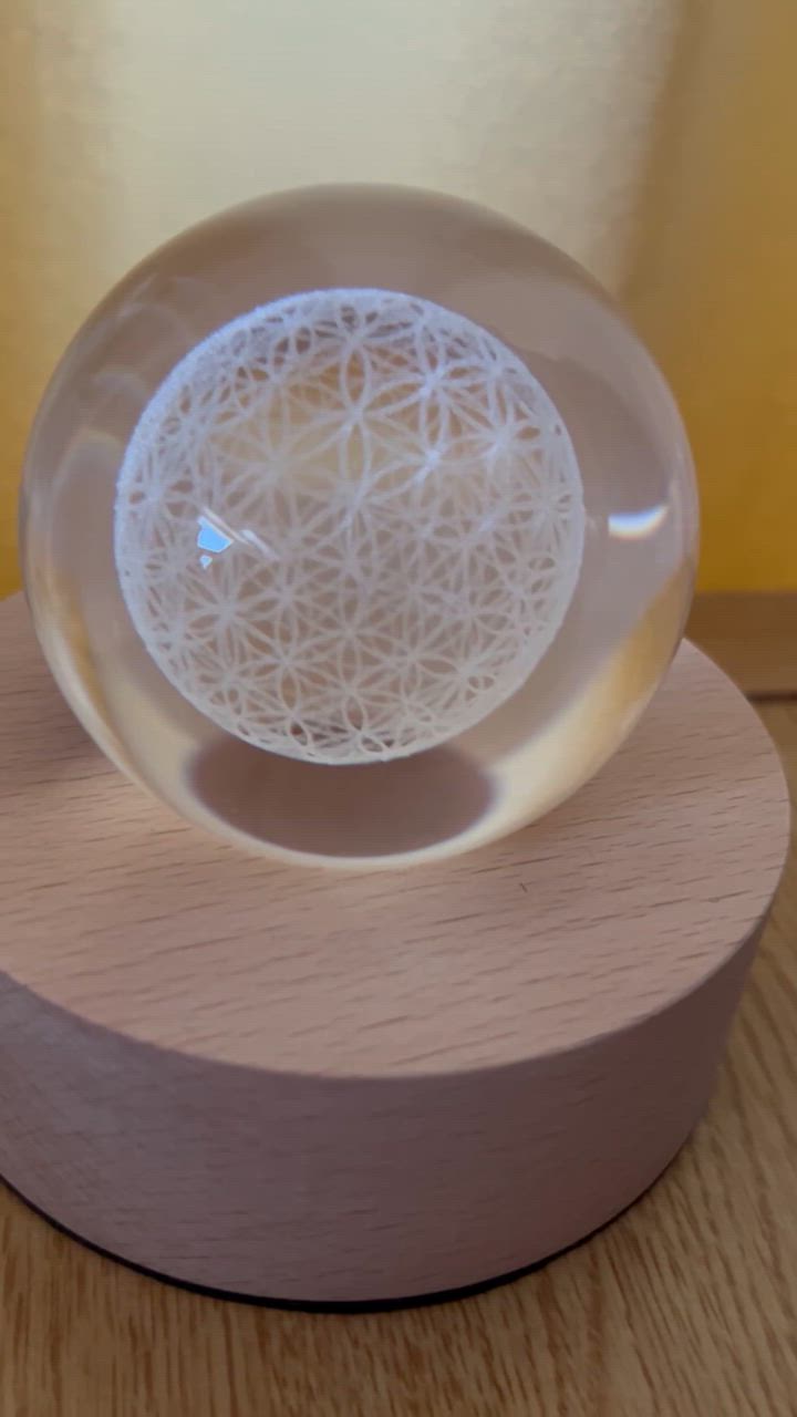 3Dフラワーオブライフ（生命の花） クリスタルガラス製 LED台座