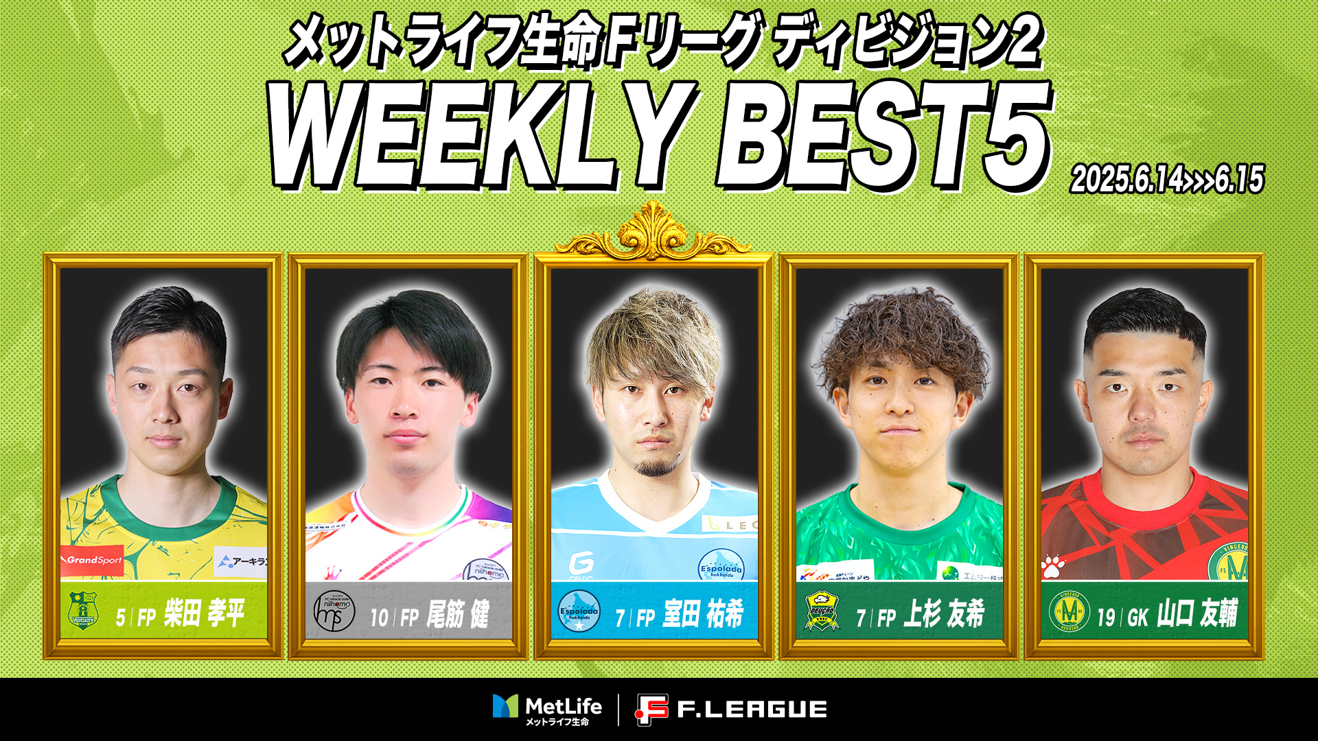 【無料｜週間ベスト5】第1節（6.14-6.15）｜プレー集【メットライフ生命Ｆリーグ2025-26 ディビジョン2】