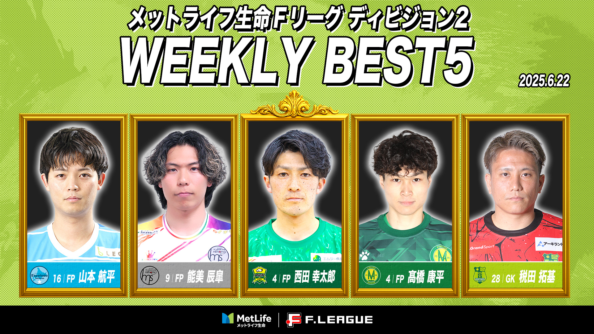 【無料｜週間ベスト5】第2節（6.22）｜プレー集【メットライフ生命Ｆリーグ2025-26 ディビジョン2】