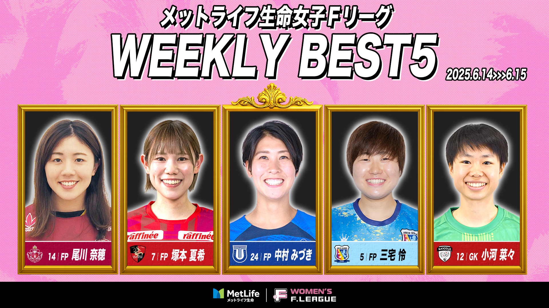 【無料｜週間ベスト5】第1節（6.14-6.15）｜プレー集【メットライフ生命女子Ｆリーグ2025-26】