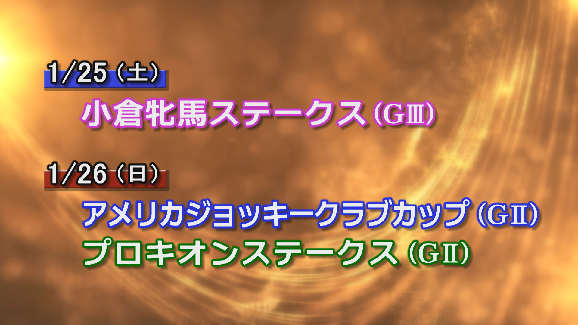 【今週の重賞インフォメーション】アメリカＪＣＣ他　1/25（土）・26（日）