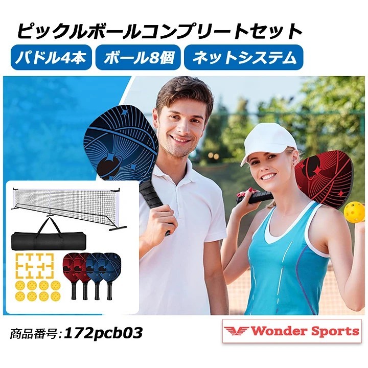 ピックルボールネットセット 公式サイズ パドル4本 ボール付
