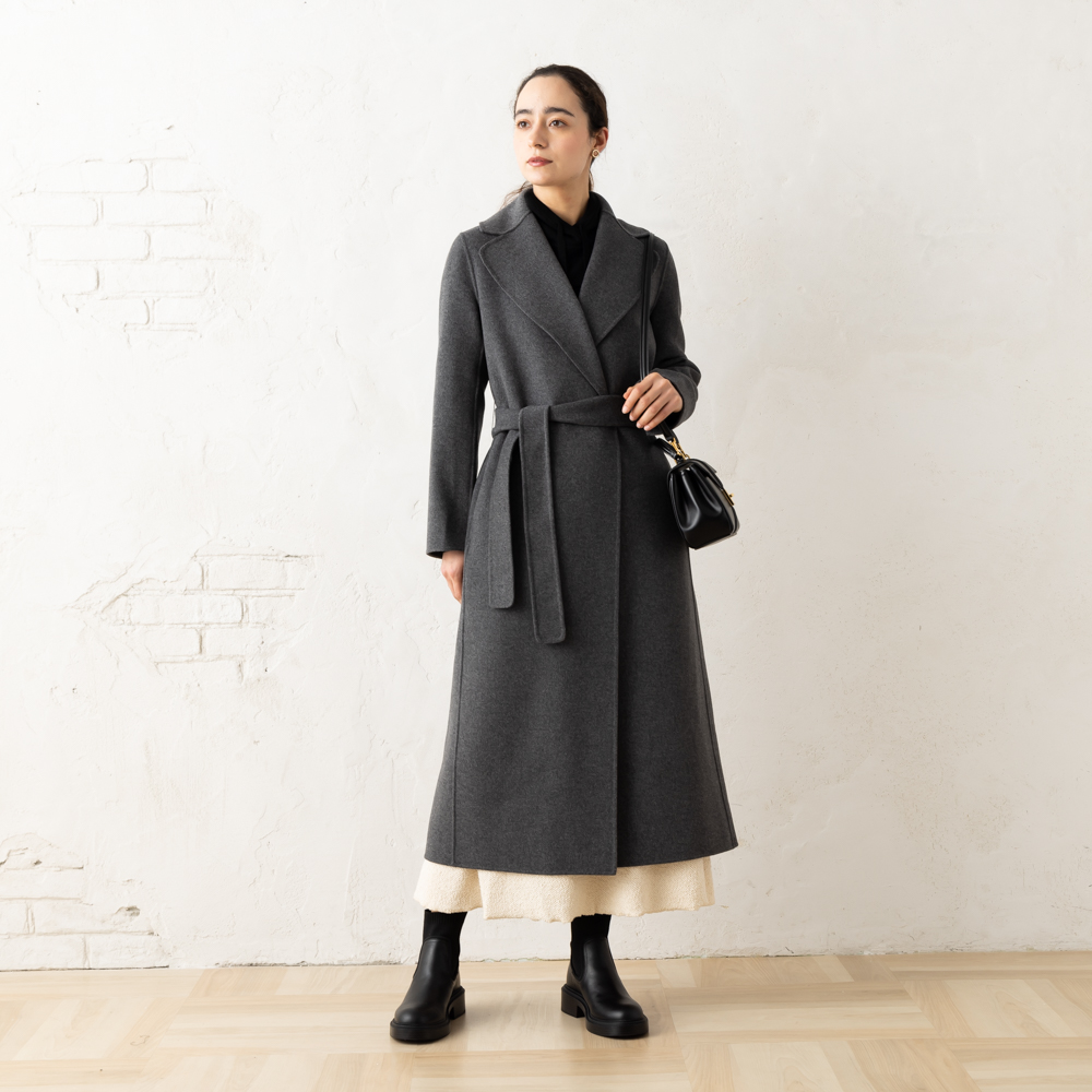 Max Mara マックスマーラ コート ポルド ベルト付き グレー レディース