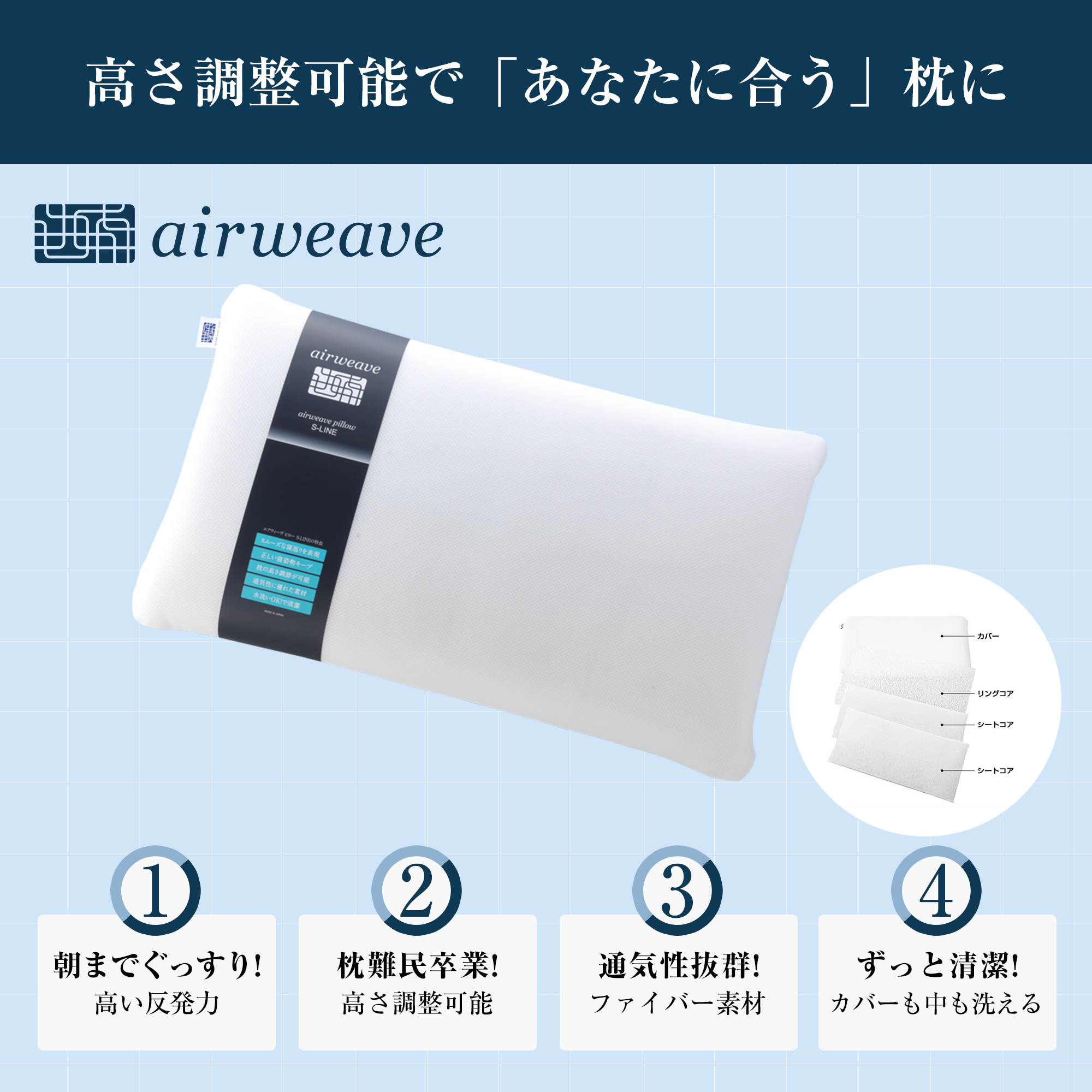 エアウィーヴ ピロー S-LINE 枕 通気性 仰向け 横向き寝 洗える