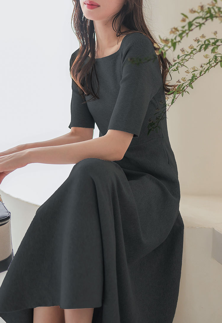 【美品】EPOCA ノースリーブニットワンピース フレア 40 無地 グレージュ 美品】EPOCA ノースリーブニットワンピース フレア 40 無地