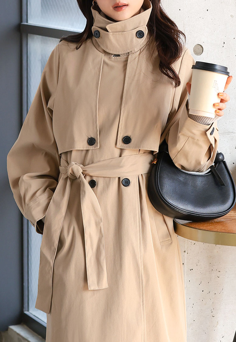 未使用✨サイズ50 23区 ライトブルー トレンチコート 希少 ベルト付き KOBE LETTUCE トレンチコート レディース ロング 低身長