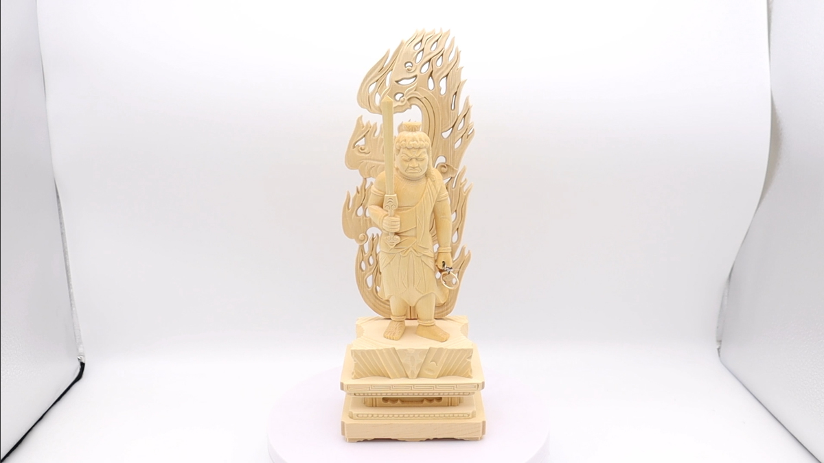 仏像 不動明王 立像 4.0寸 四角台 火焔光背 桧木 不動明王 光背