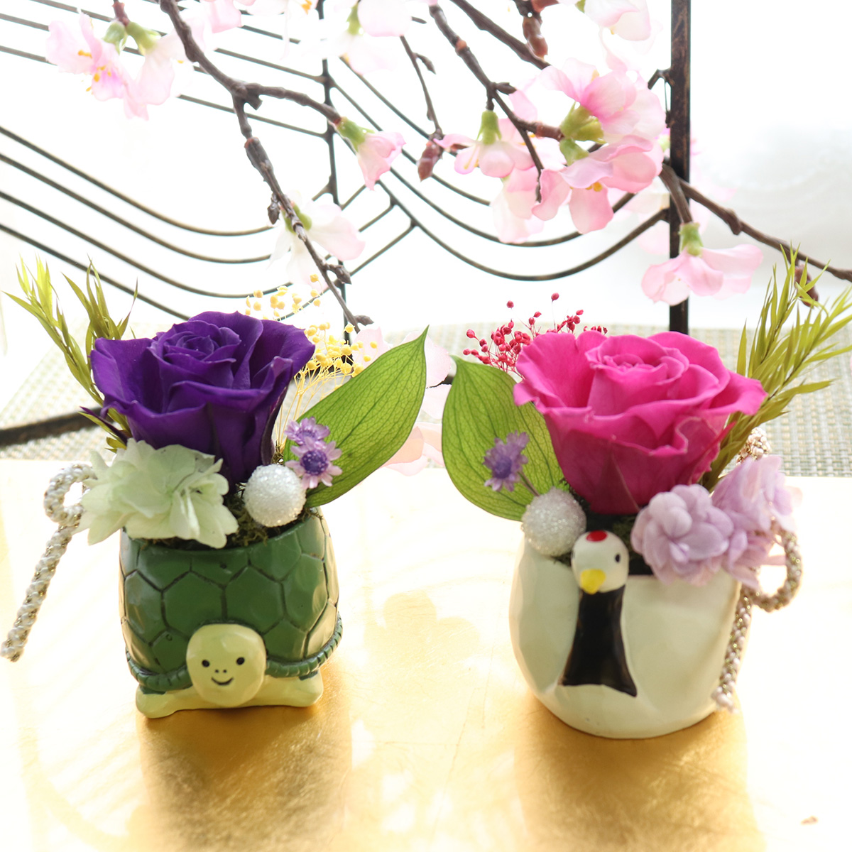 古希祝い 喜寿祝い 敬老の日 鶴亀 ペア 花 祖父 祖母 古希の