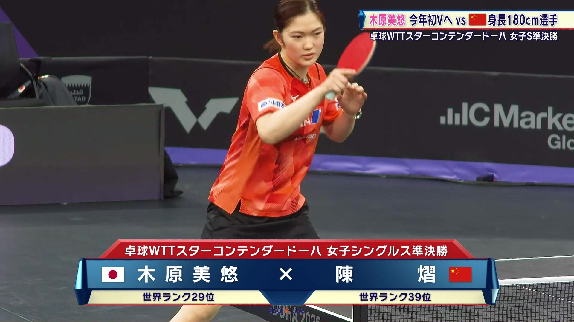 木原美悠 今年初Vへ！身長180cmの中国・陳熠を破って決勝進出｜WTTスターコンテンダードーハ2025