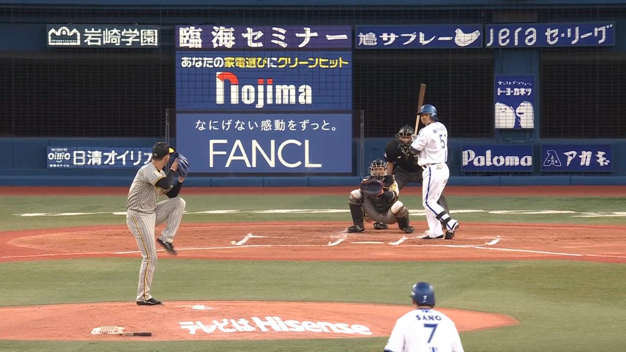 1回裏、宮崎選手が押し出しのフォアボールを選び、すぐさま同点に追い付く！