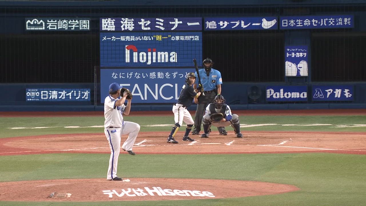 7回表、中川虎選手が鋭く落ちるフォークで空振り三振を奪う！