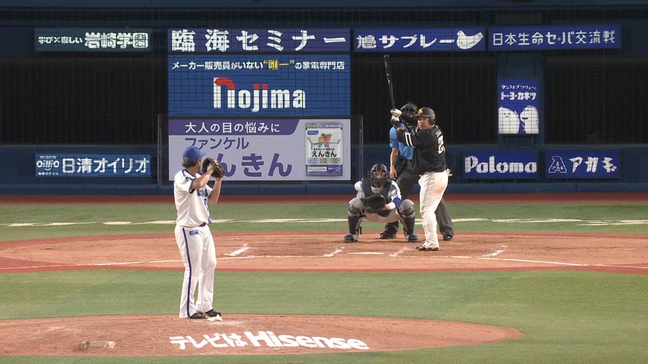 8回表、中川虎選手が鋭く落ちるフォークで空振り三振を奪う！