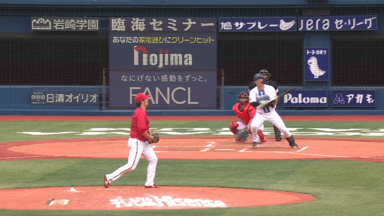 3回裏、蝦名選手がレフトへのタイムリースリーベースを放ち先制！