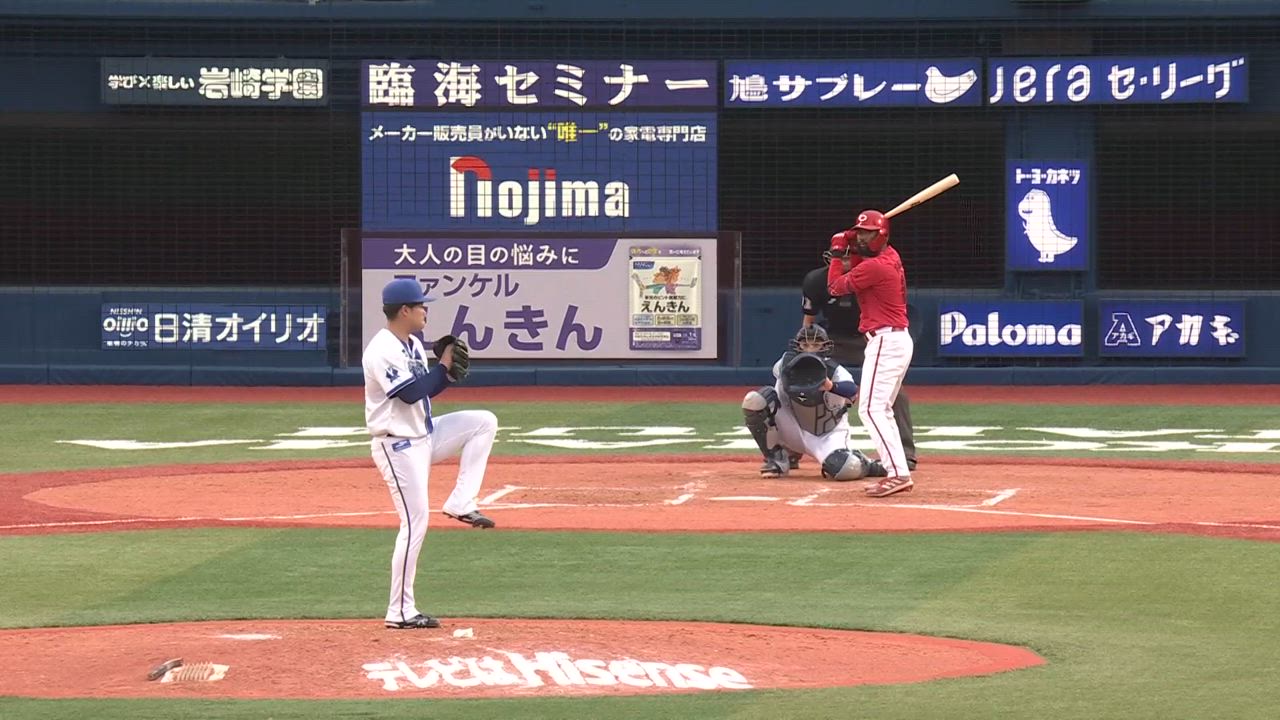 8回表、伊勢選手がストレートで見逃し三振に抑える！