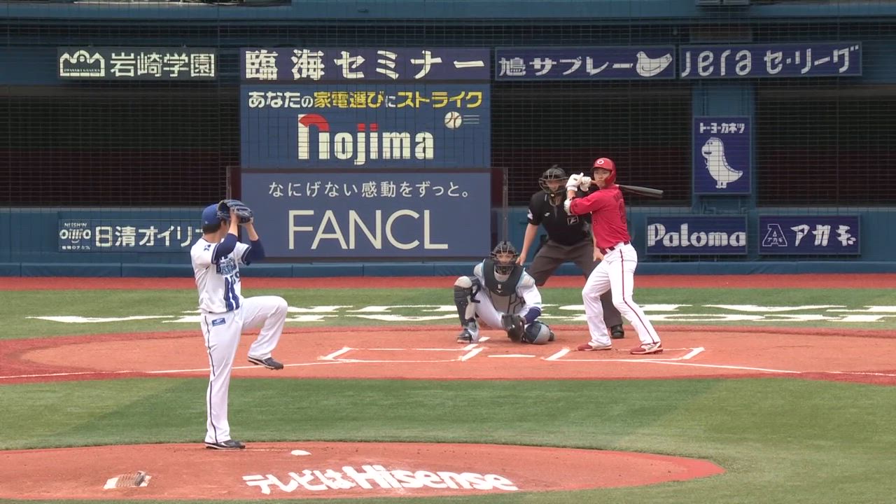 1回表、平良選手が143キロのストレートで見逃し三振を奪う！