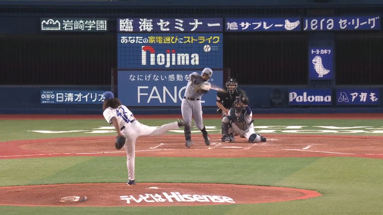 3回表、A.ジャクソン選手が152キロのストレートで空振り三振に抑える！