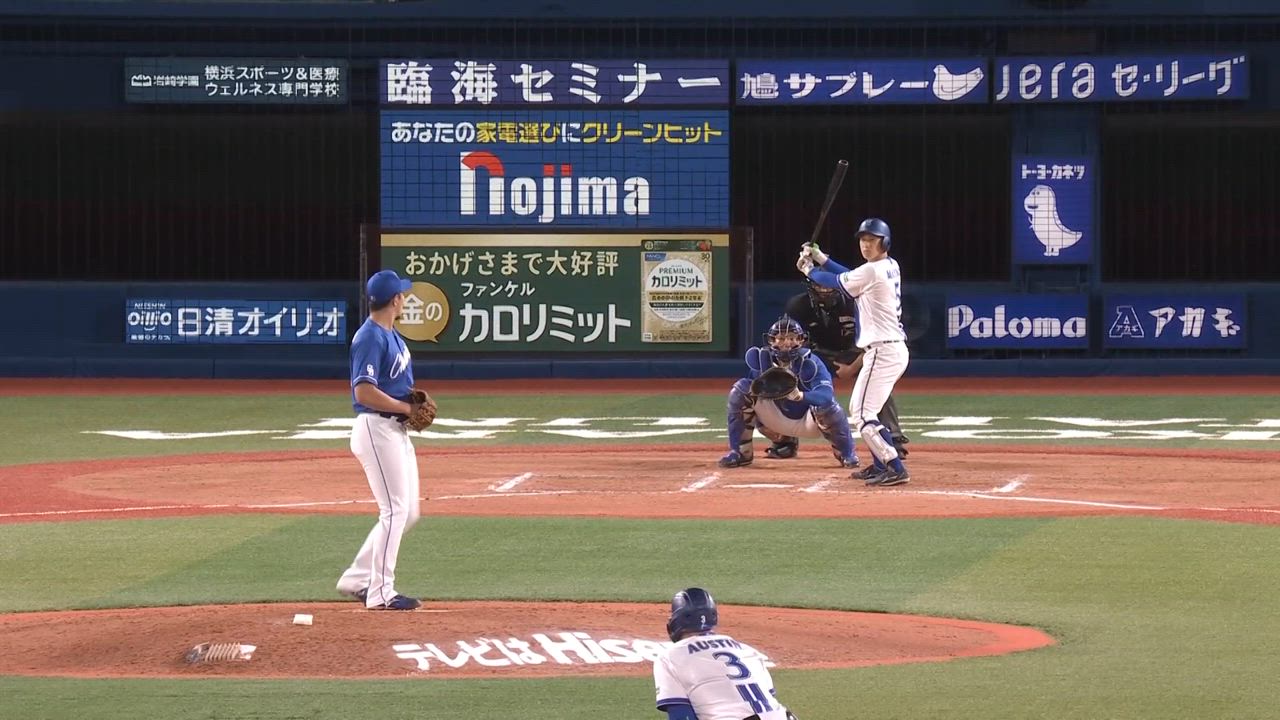 6回裏、松尾選手がセンターへのタイムリーを放つ！