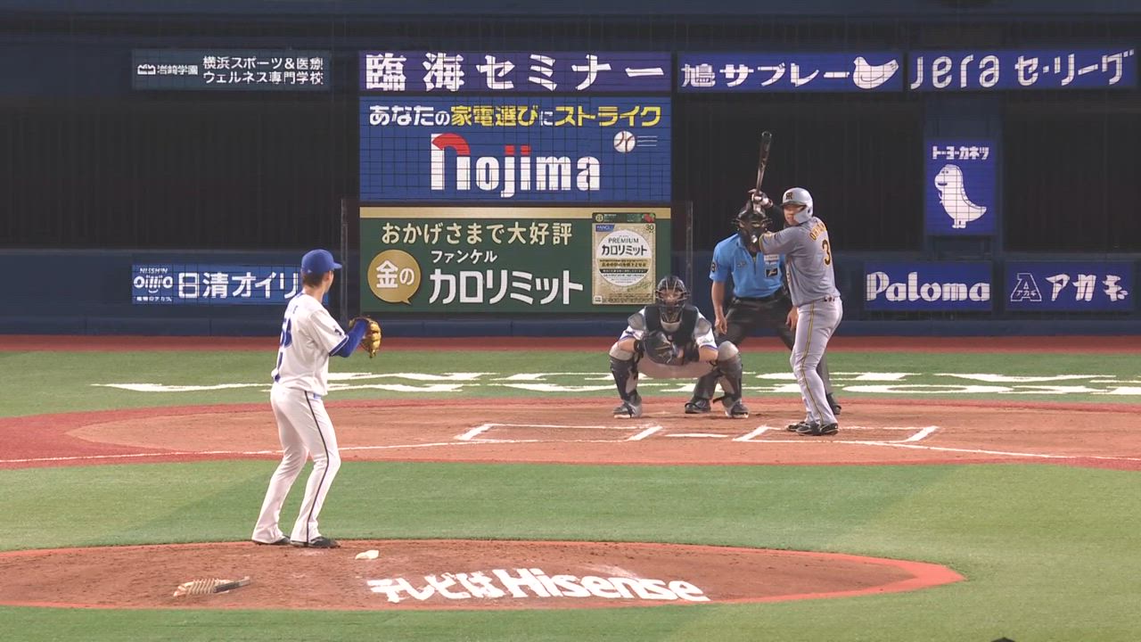 6回表、颯選手が外に逃げるスライダーで空振り三振に抑える！