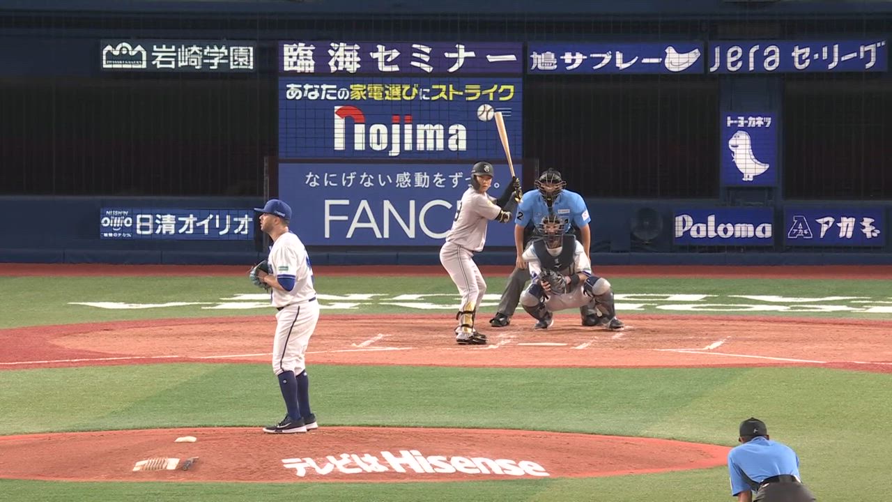 5回表、アンソニー・ケイ選手がキレのあるスライダーで空振り三振に抑える！