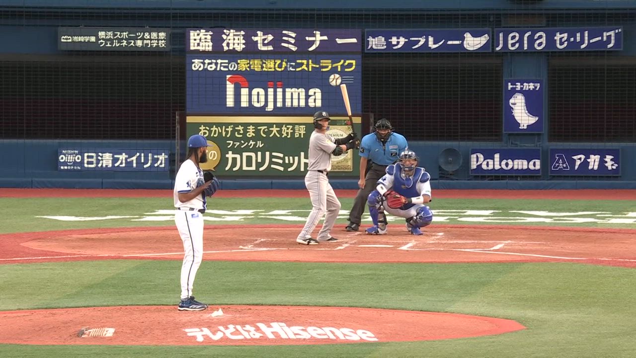 2回表、アンドレ・ジャクソン選手が153キロのストレートで見逃し三振を奪う！