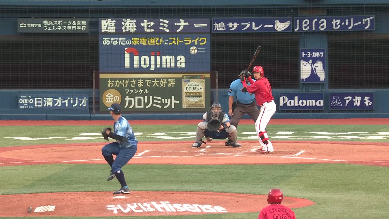 2回表、東選手が低めのツーシームで空振り三振を奪う！