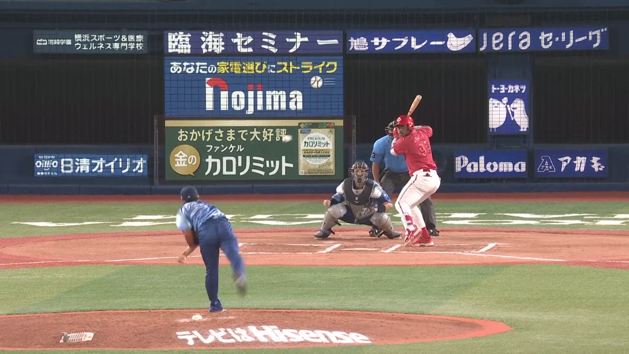 6回表、三嶋選手がキレのあるカーブで見逃し三振に抑える！