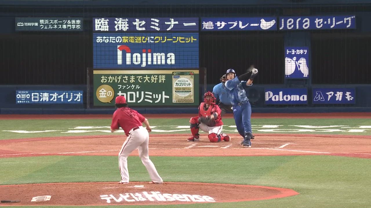 6回裏、山本選手がライトへのタイムリーヒットを放ち、反撃の狼煙を上げる！