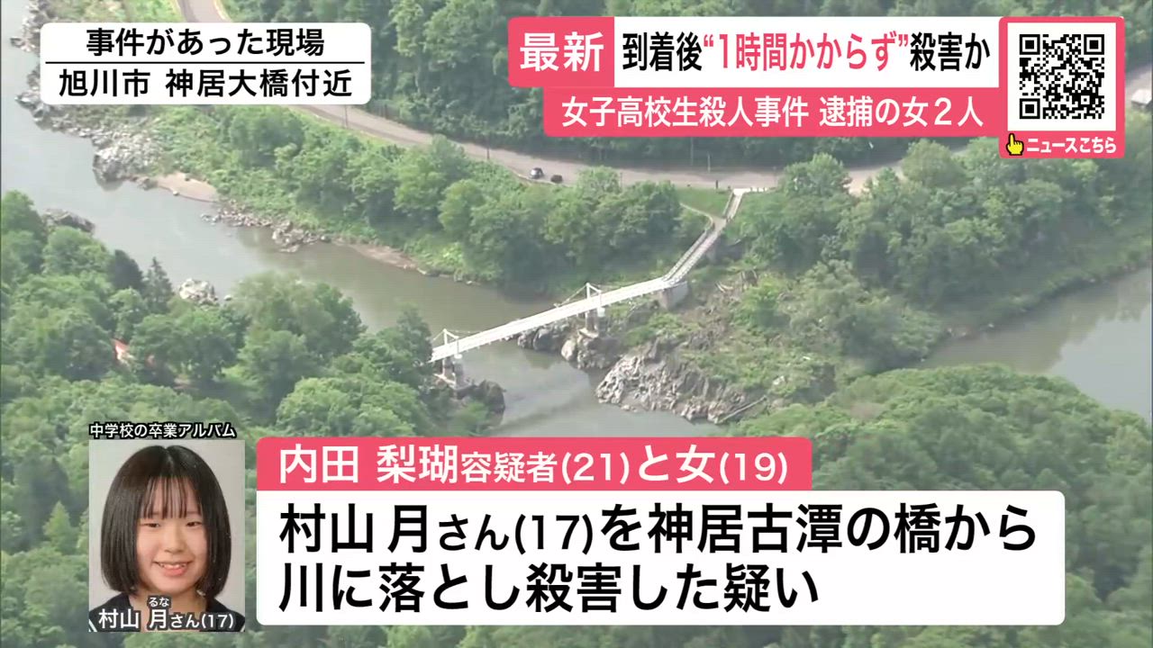 【女子高校生殺人事件】 逮捕の女2人－監禁して現場到着後“1時間かからず”わいせつな行為をした上で殺害・逃走か さらに19歳の女を「自分が誘った」と21歳女が供述 北海道旭川市 - 北海道ニュースUHB TimeLine | Yahoo! JAPAN