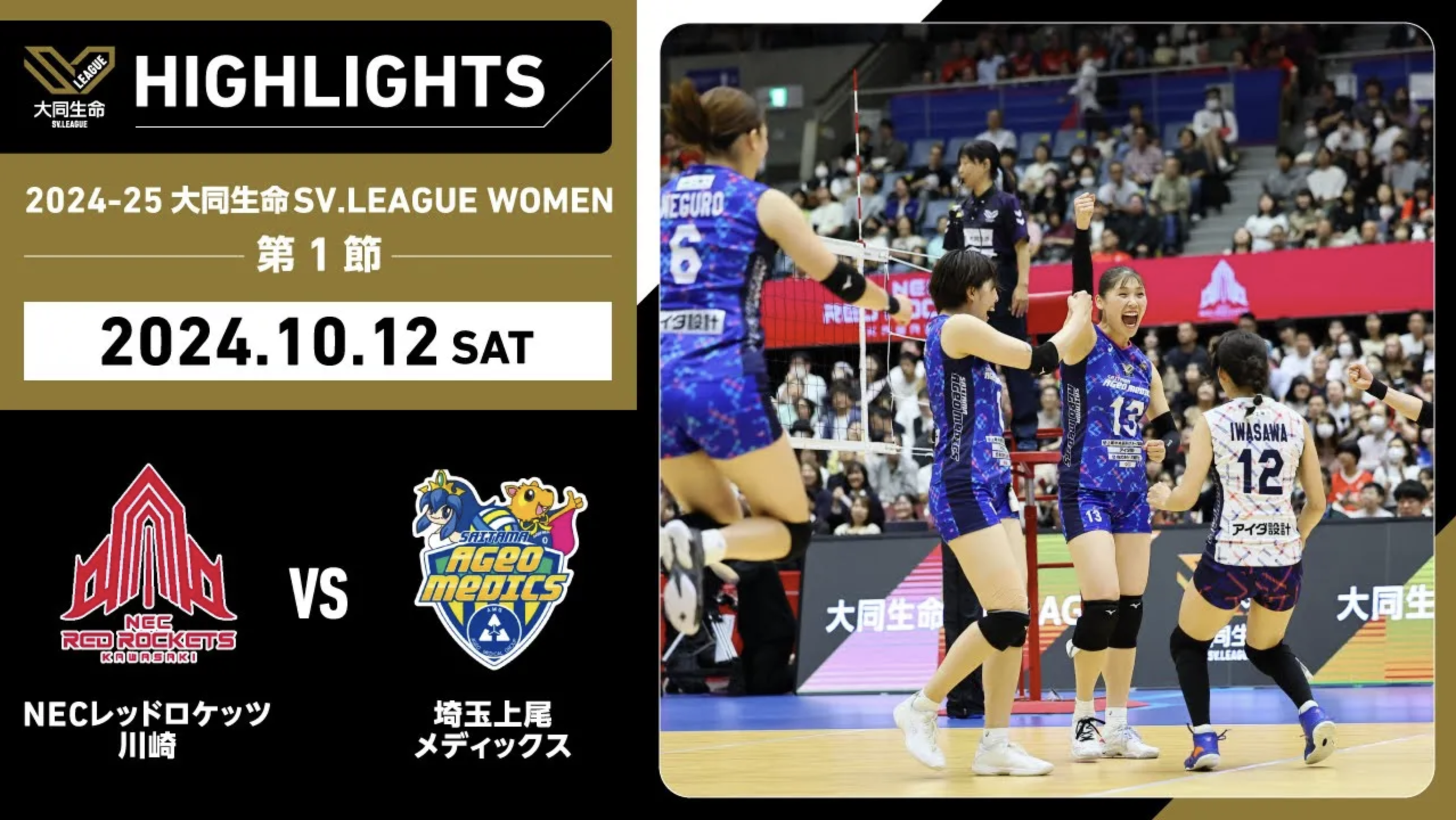 【2024/10/12 ハイライト】2024-25 大同生命SV.LEAGUE WOMEN 第1節 GAME1  NEC川崎 vs 埼玉上尾